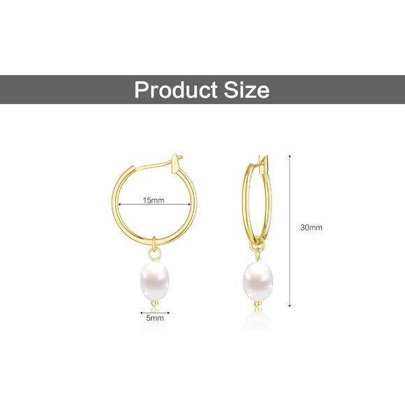 Glossy Pearl Small Pearl Drop Huggie Hoop Hypoallergenic Dainty Earring - Picture 5 of 7